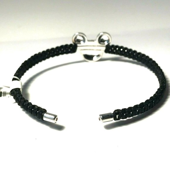 Disney Parks Mickey Mouse Icon Bracelet Rope Cuff Bangle Silver Black Disneyana - Picture 2 of 12